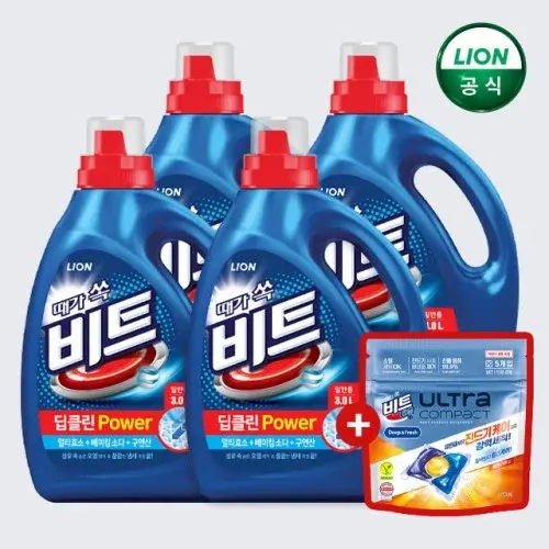 비트 딥클린 파워세탁 액체 세탁세제 3L 본품x4개+캡슐 5입