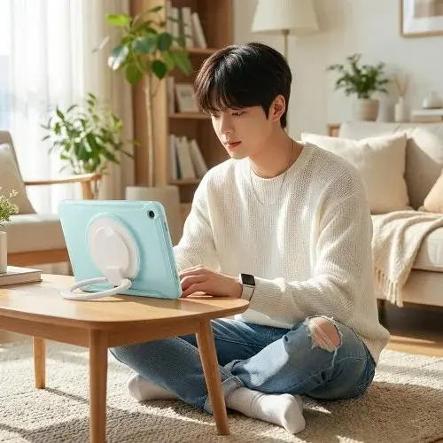 갤럭시탭 A11 플러스 케이스 범퍼 회전 마카롱 아머 에메랄드, 탭 A11+