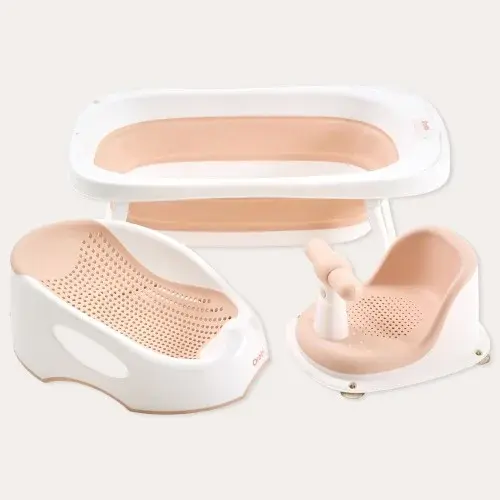 오로비 아기욕조 유아욕조 2종 접이식 등받이 신생아 목욕 프림로즈핑크