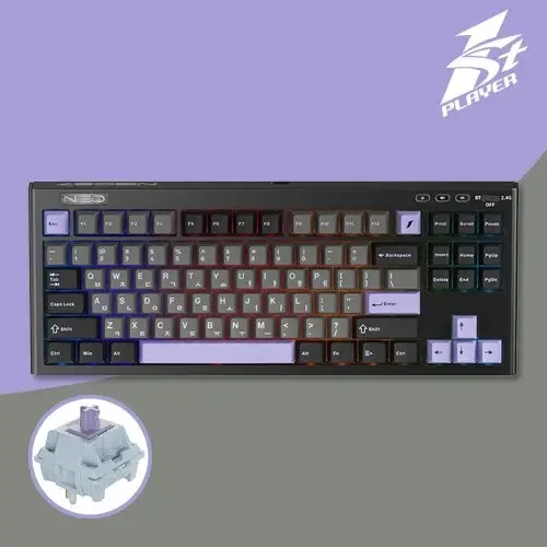1stPlayer NEO87 텐키리스 무선키보드 나이트퍼플, 라벤더축, 45g