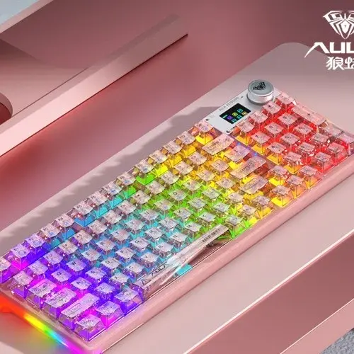 독거미 AULA F98pro 기계식 키보드 투명 스크린 키보드 개스킷 핫 스왑 가능 크리스탈 화이트