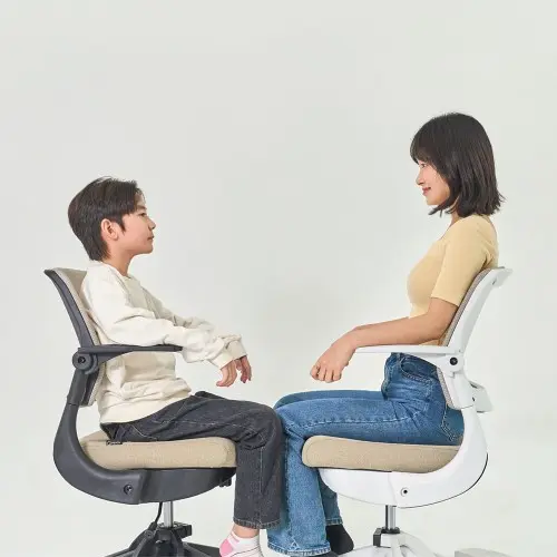 피치트렌디 헤이체어 어린이의자 초등학생 책상 의자 팔걸이 수납 화이트-그레이(회전 중심봉)