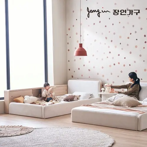 장인가구 하랑 E0 패브릭 볼드헤드 저상형 데이베드 패밀리침대 SS 프레임