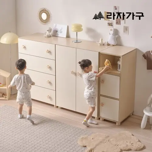 라자가구 베니 E0 키즈 키큰 3단 수납장 원목발 베이비장 아이 어린이 교구장