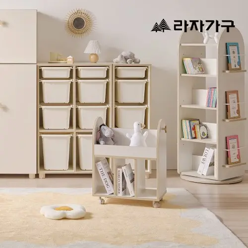 라자가구 베니 E0 키즈 북카트 트롤리 이동식 책장 유아 교구장